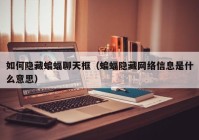 如何隐藏蝙蝠聊天框（蝙蝠隐藏网络信息是什么意思）