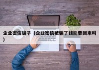 企业密信骗子（企业密信被骗了钱能要回来吗）